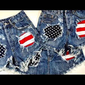 Bailey Ray and Co Patriotic American Flag High Waisted Denim Shorts Cutoffs